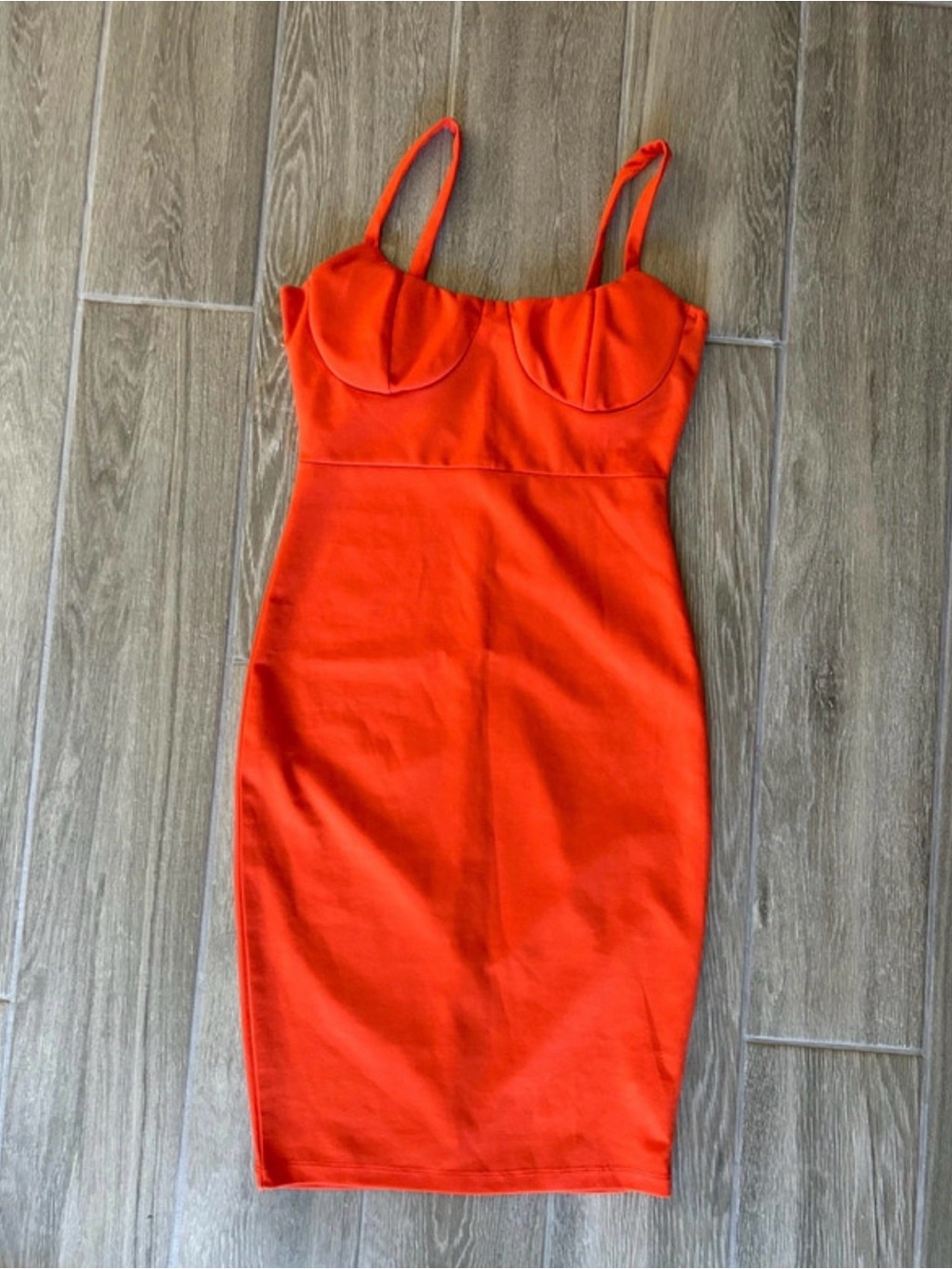 Charlotte Russe Bright Orange Bodycon Midi Dress with Spaghetti Straps